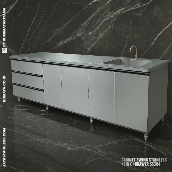 Cabinet Swing Stainless + Sink + Drawer – Praktis & Higienis untuk Dapur Modern