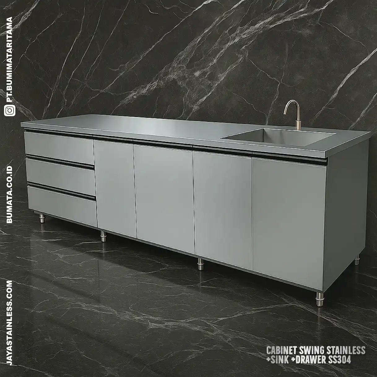 Cabinet Swing Stainless + Sink + Drawer – Praktis & Higienis untuk Dapur Modern
