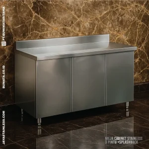 Meja Cabinet Stainless 3 Pintu + Splashback – Kokoh, Higienis & Praktis untuk Dapur Modern